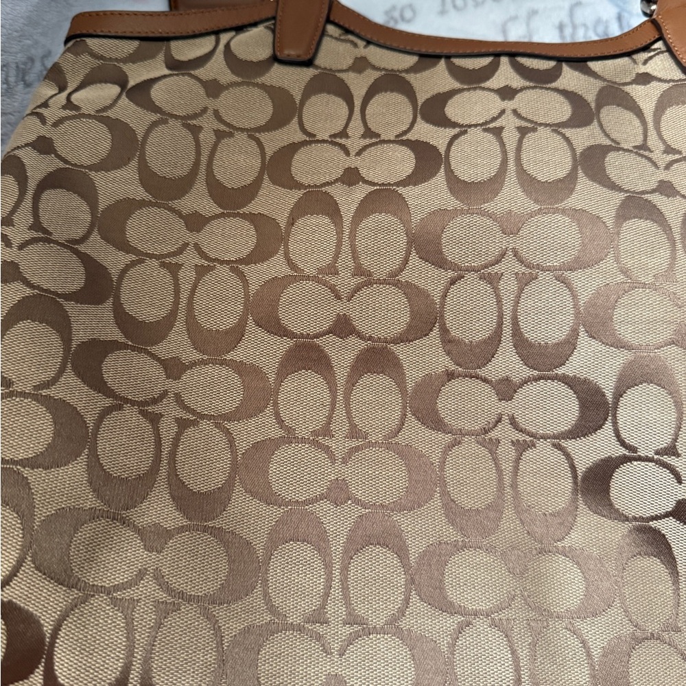 COACH F31444 Signature Snakeskin Stripe Saddle Tote Khaki Shoulder Bag EUC - Picture 15 of 16